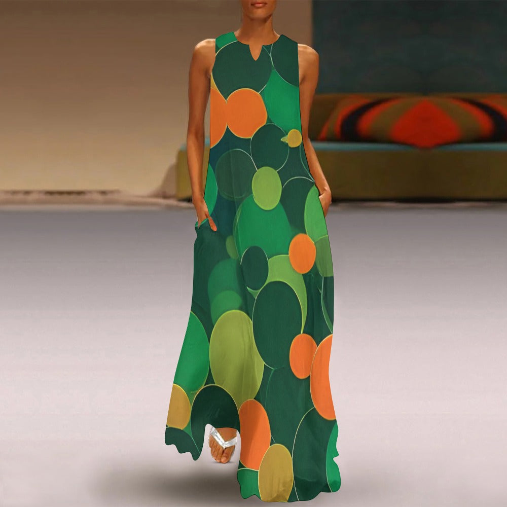 Orange and green ball pattern Long dress