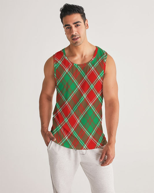 Red & Green cross pattern Men's All-Over Print Sport Tank