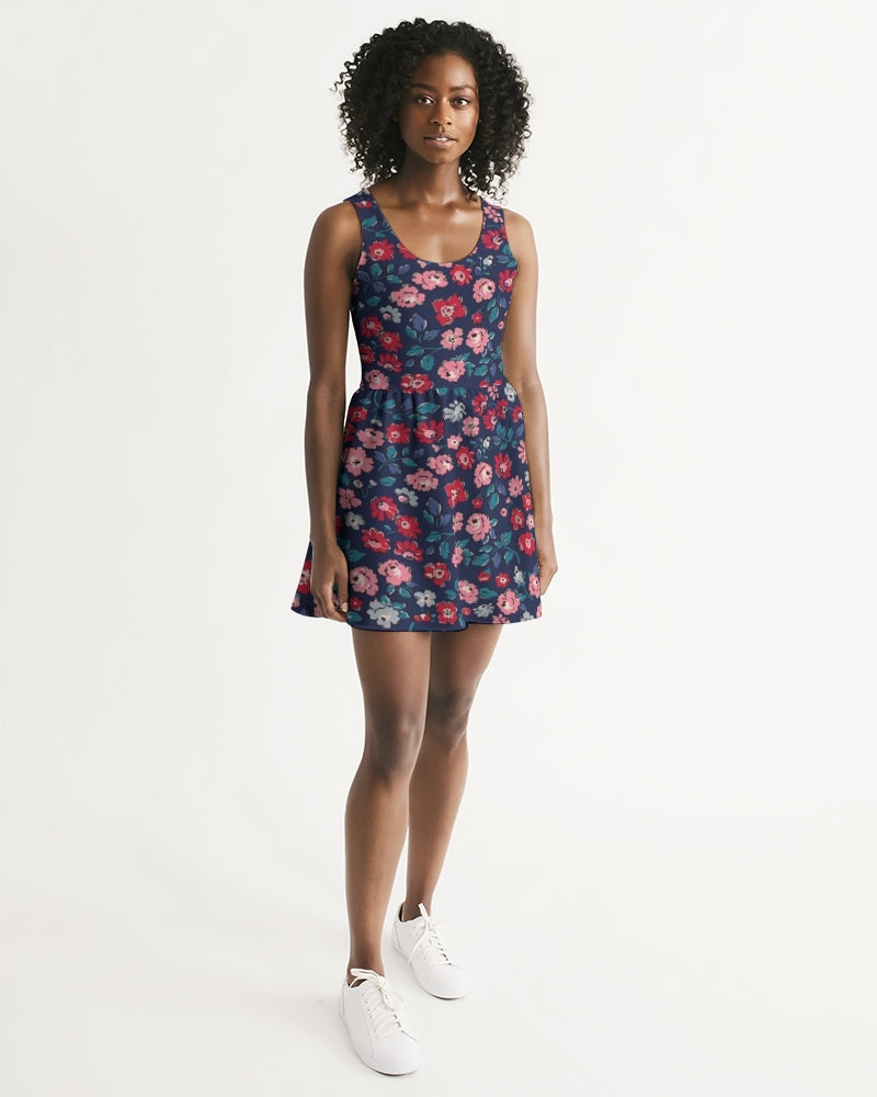 Midnight blue pretty glance.  Women's All-Over Print Scoop Neck Skater Dress