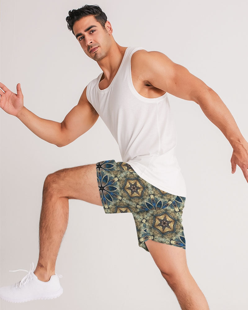 Green & Dark Blue almost star pattern. Men's All-Over Print Jogger Shorts