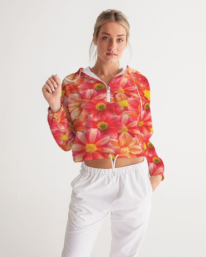 Beautiful blood orange flower design Women's All-Over Print Cropped Windbreaker