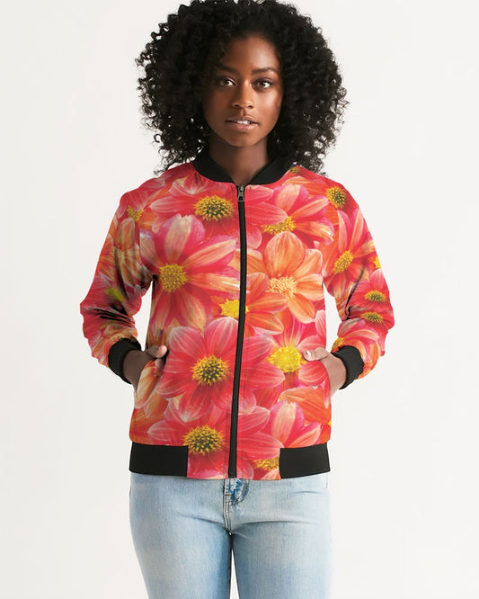 Beautiful blood orange flower design Women's All-Over Print Bomber Jacket