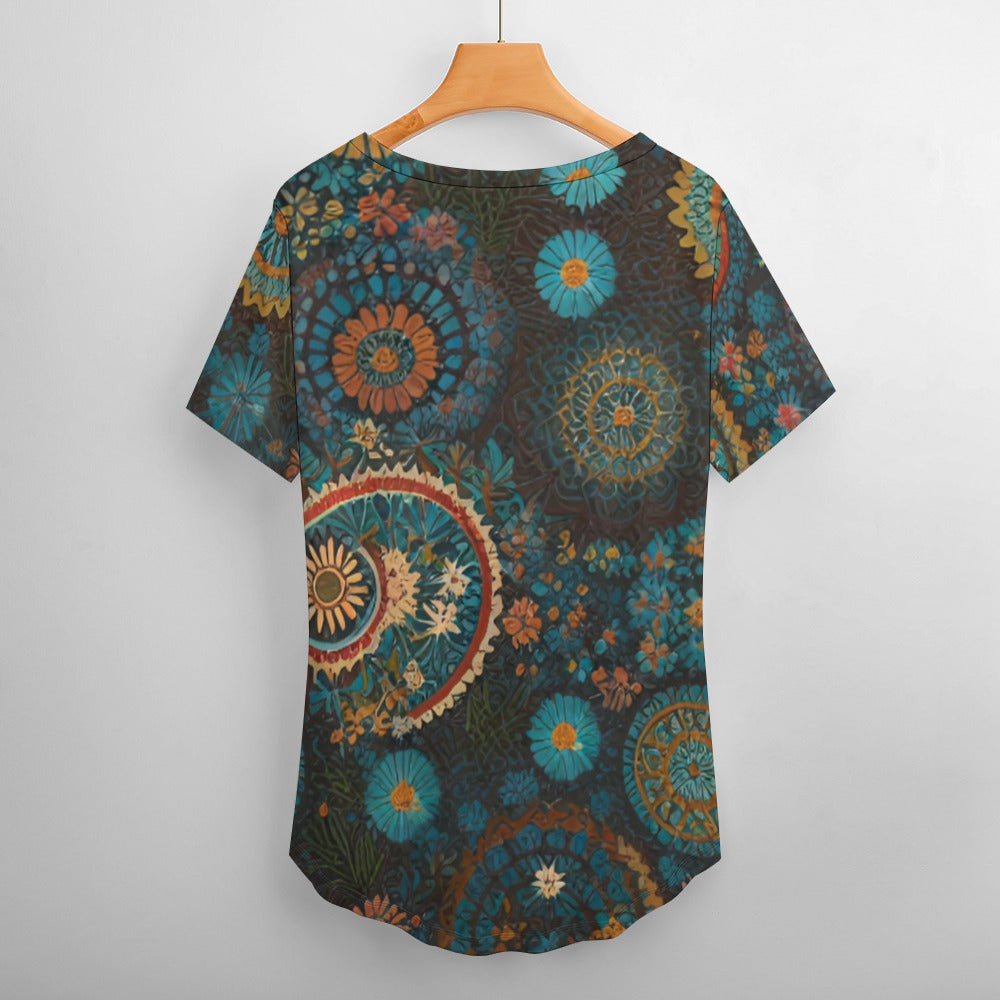 2024 New V Neck Short-sleeve Women Shirt Printed