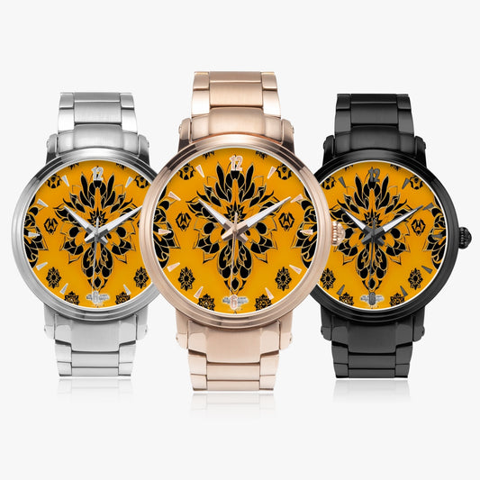 Orange and black royal pattern Steel Strap Automatic Watch (With Indicators)