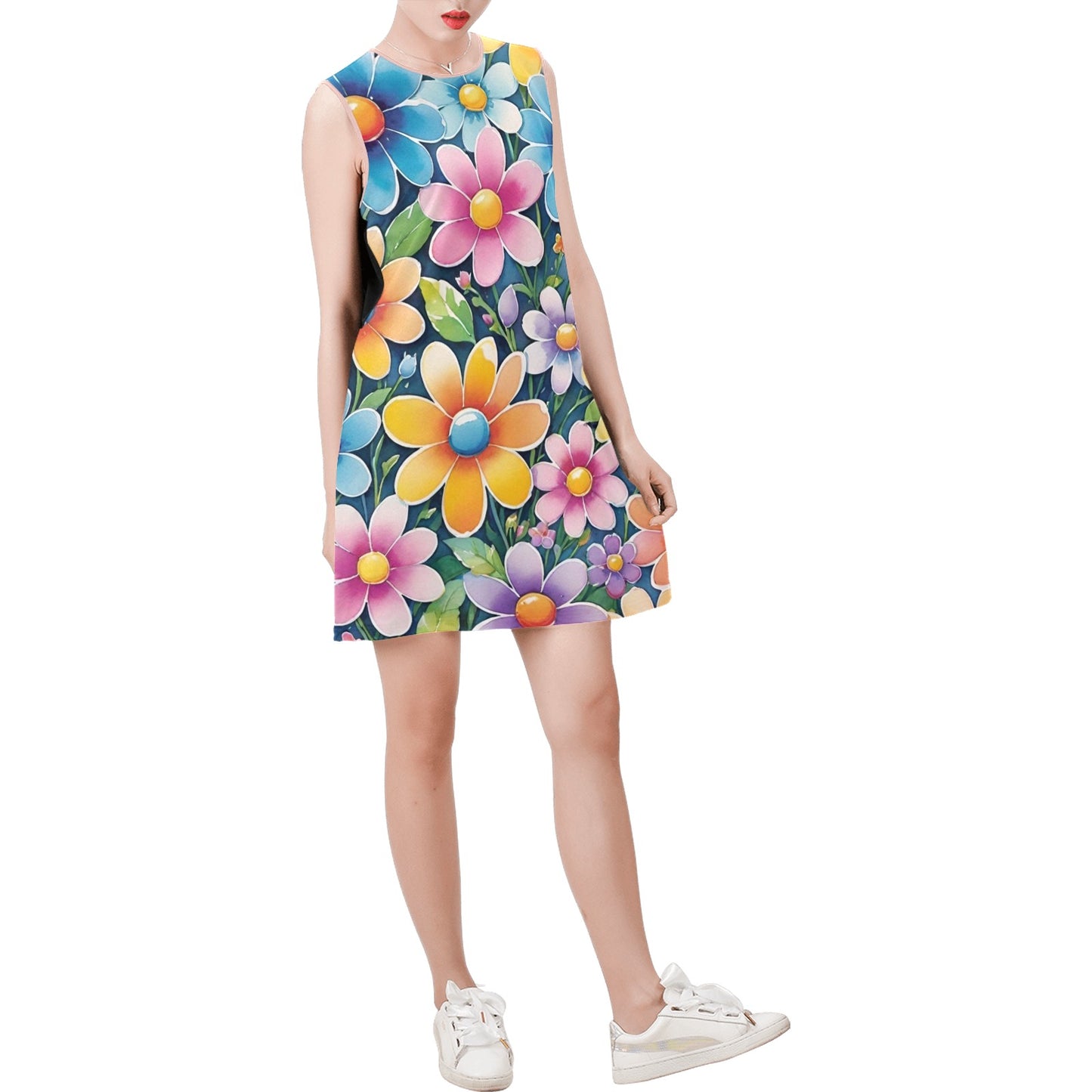 Sleeveless Round Neck Shift Dress (Model D51)