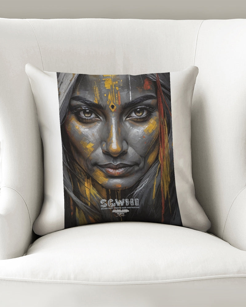 South Asian silver grey white hair sisters portrait [3] Throw Pillow Case 16"x16"