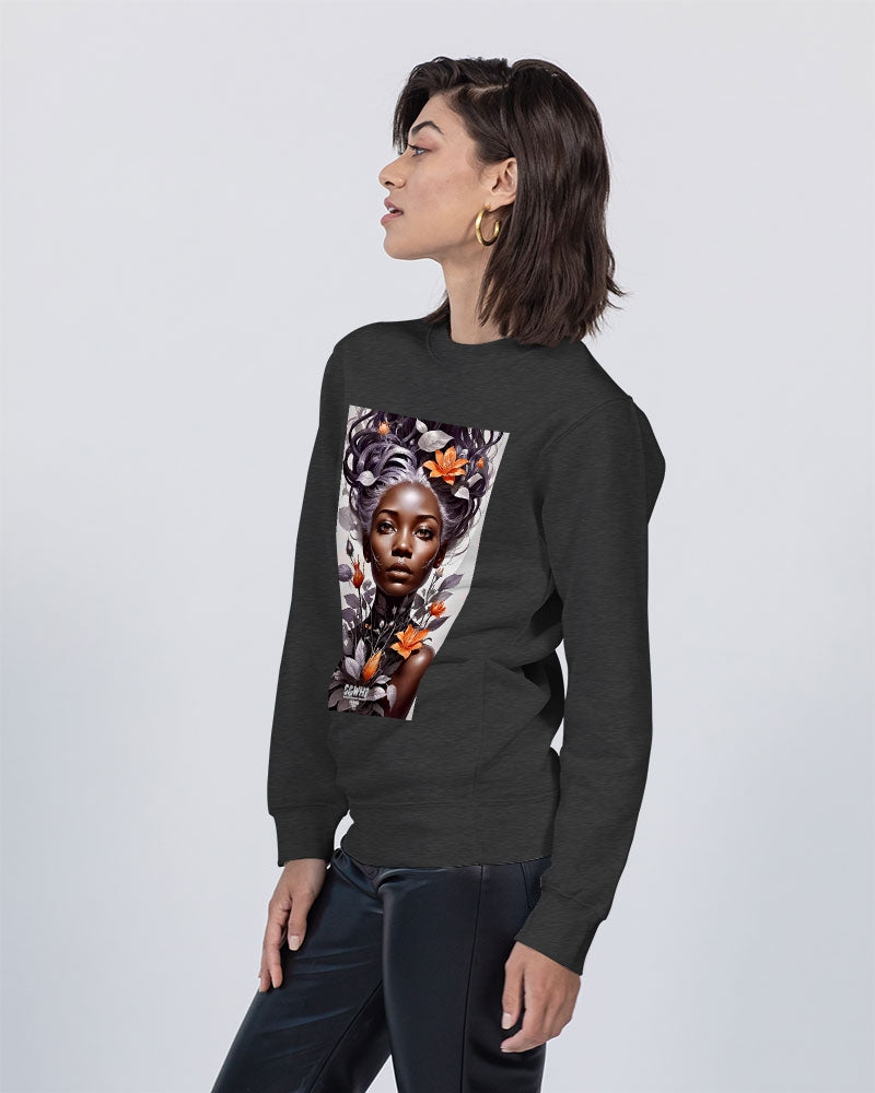 Beautiful black silver grey hair blossom women Unisex Premium Crewneck Sweatshirt | Lane Seven