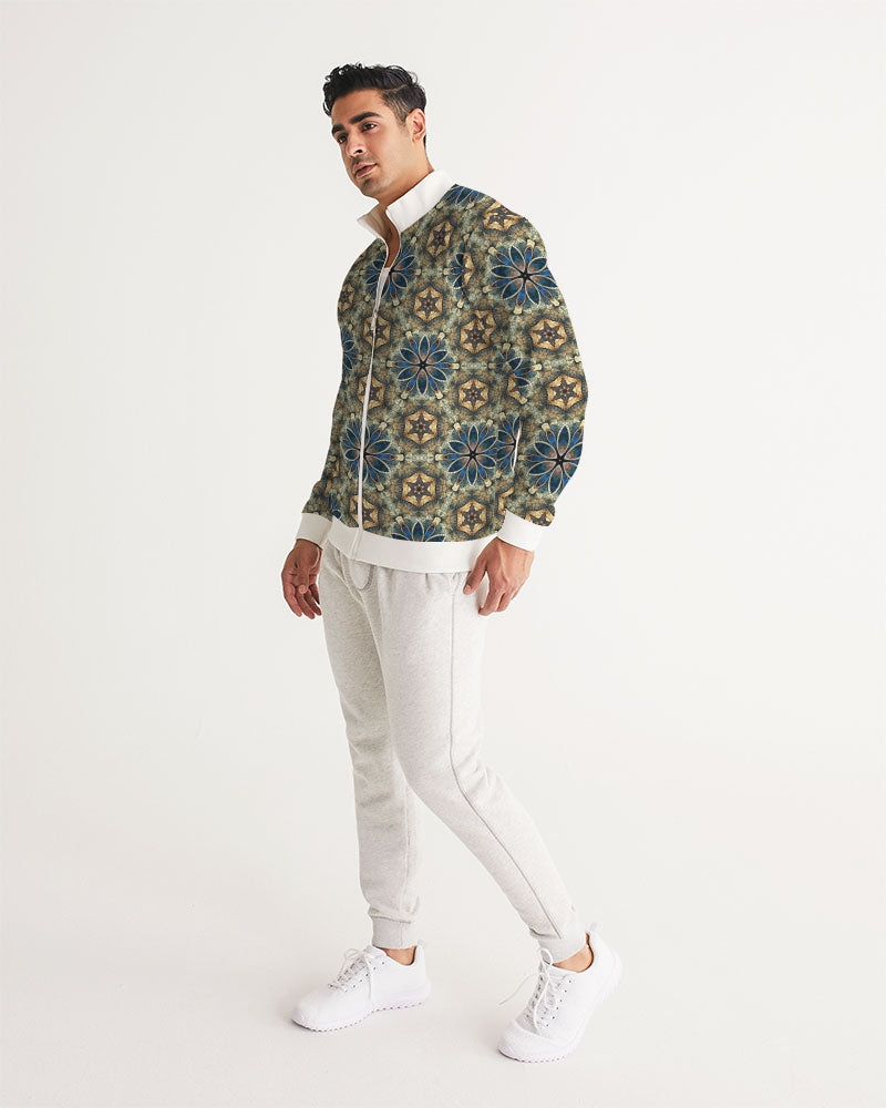 Green & Dark Blue almost star pattern. Men's All-Over Print Track Jacket