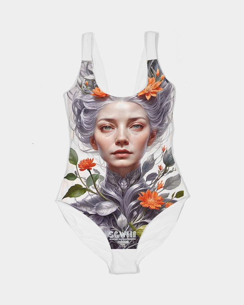 Beautiful white sister grey hair blossom Women's All-Over Print One-Piece Swimsuit