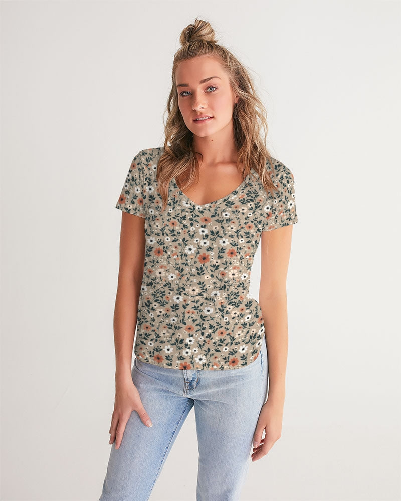 Busy and pretty Women's All-Over Print V-Neck Tee