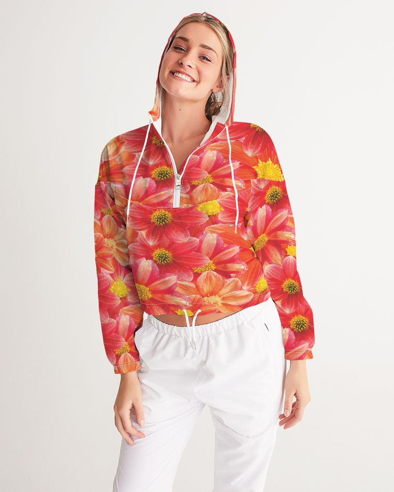 Beautiful blood orange flower design Women's All-Over Print Cropped Windbreaker