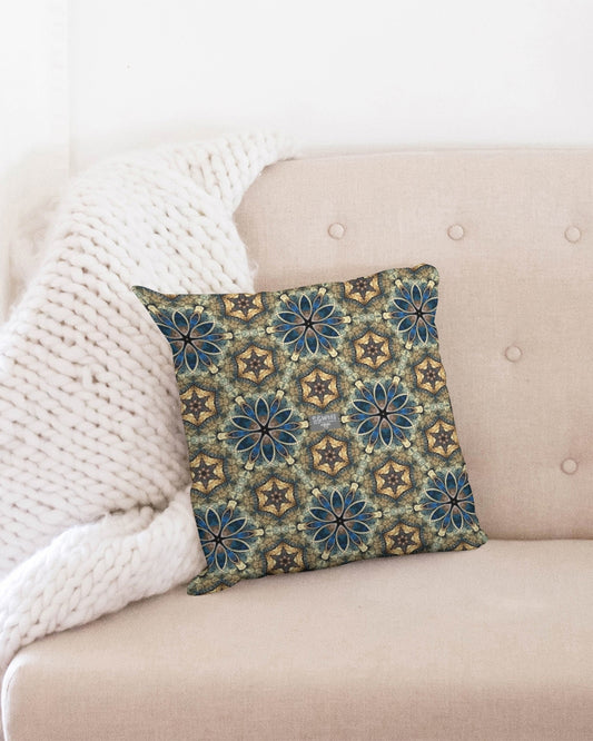 Green & Dark Blue almost star pattern. Throw Pillow Case 16"x16"