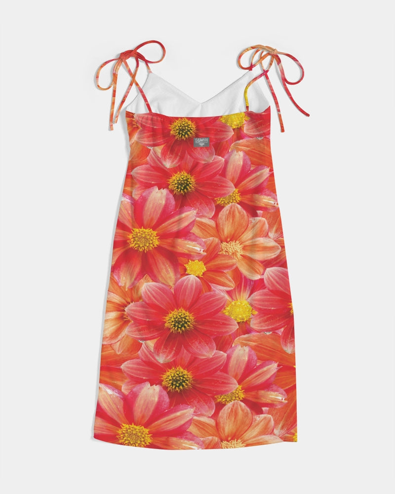 Beautiful blood orange flower design Women's All-Over Print Tie Strap Split Dress