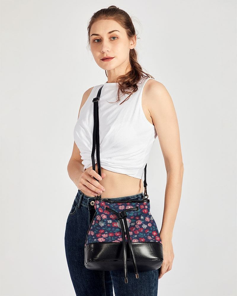 Midnight blue pretty glance.  Mini Drawstring Bucket Bag