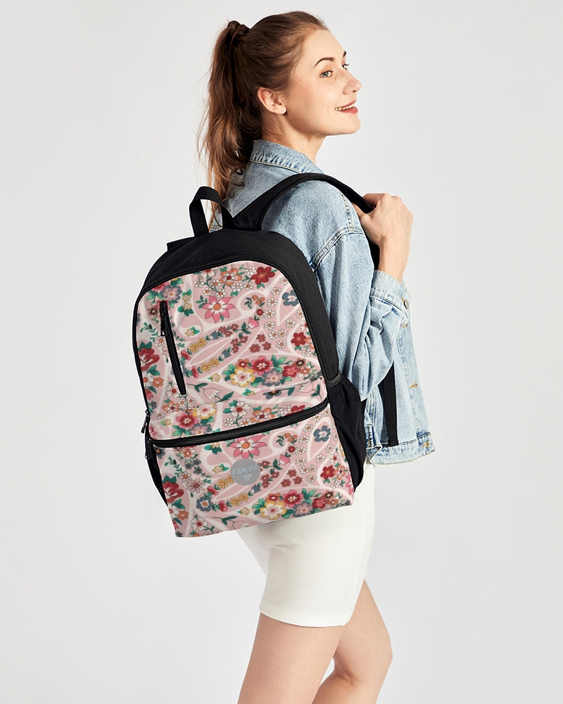 Pink abstract Pretty Sisters Duo-Zip Front Canvas Backpack