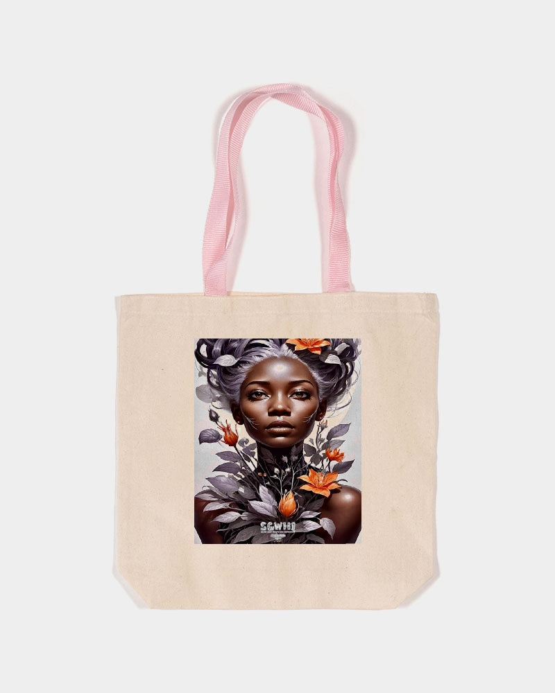 Beautiful black silver grey hair blossom women Canvas Tote with Contrast-Color Handles | Q-Tees