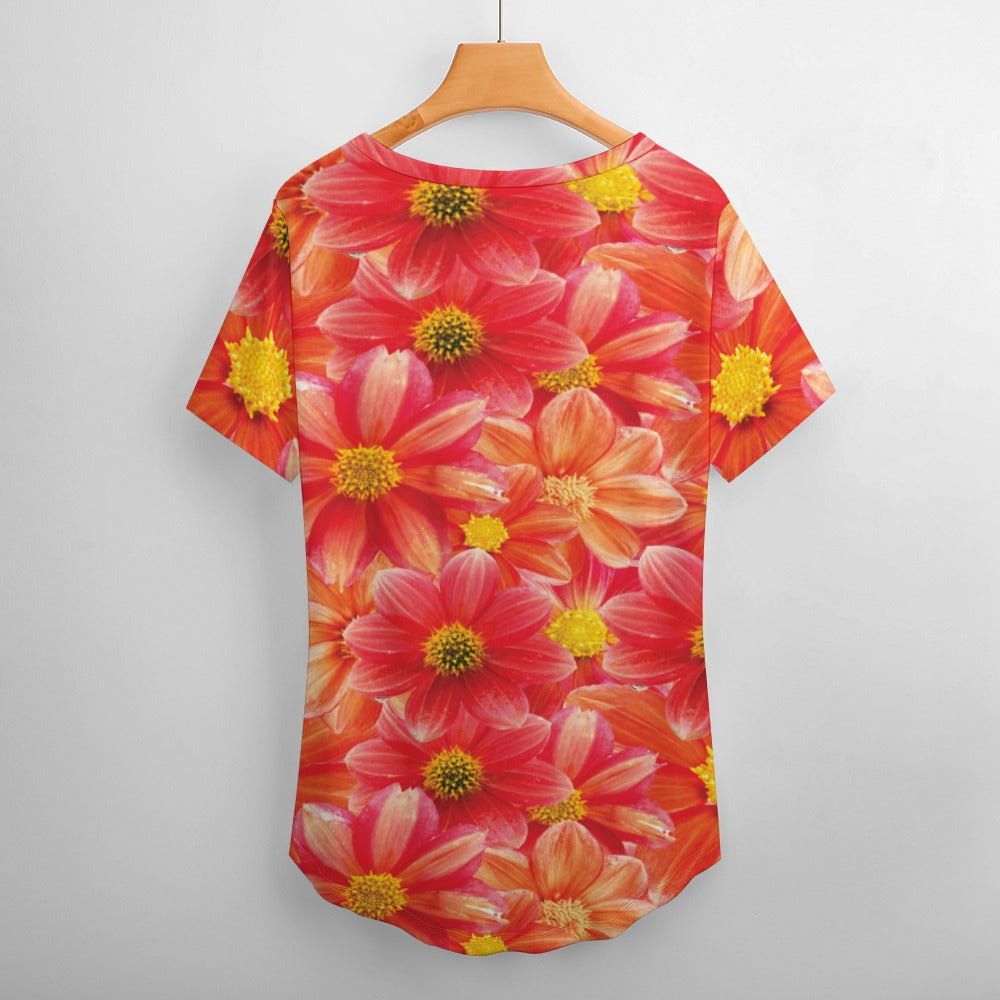 2024 New V Neck Short-sleeve Women Shirt Printed