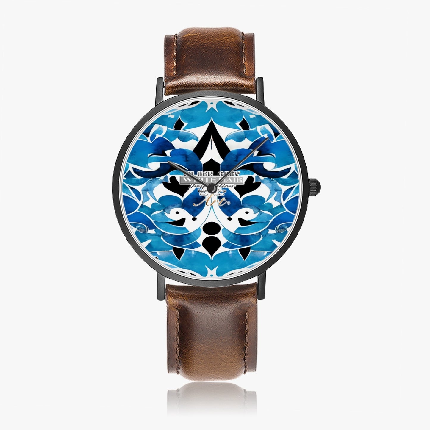 Silver grey white hair inspiration abstract pattern Hot Selling Ultra-Thin Leather Strap Quartz Watch (Black)