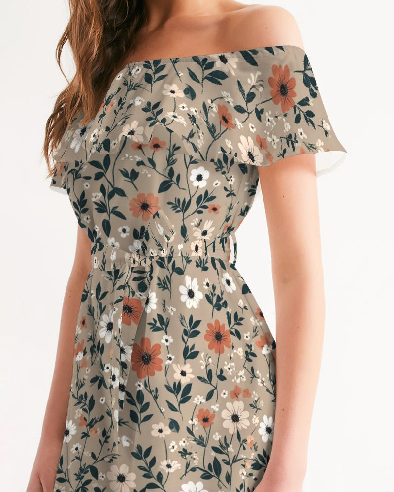 Busy and pretty Women's All-Over Print Off-Shoulder Dress