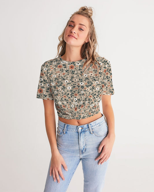 Busy and pretty Women's All-Over Print Twist-Front Cropped Tee