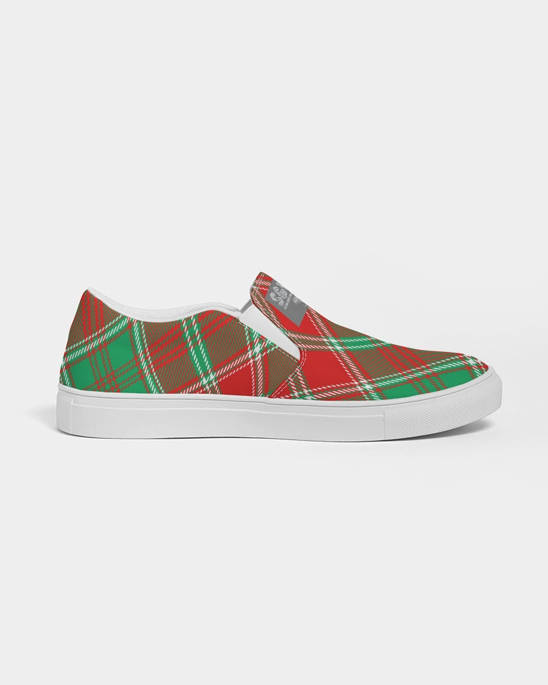 Red & Green cross pattern Men's Slip-On Canvas Shoe