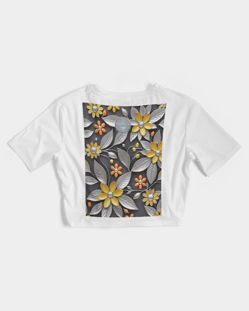 Sweet Silver Yellow Flower Grey Hair sister.[Part three] Women's All-Over Print Twist-Front Cropped Tee