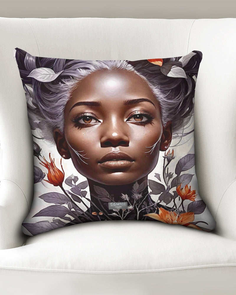 Beautiful black silver grey hair blossom women Throw Pillow Case 18"x18"