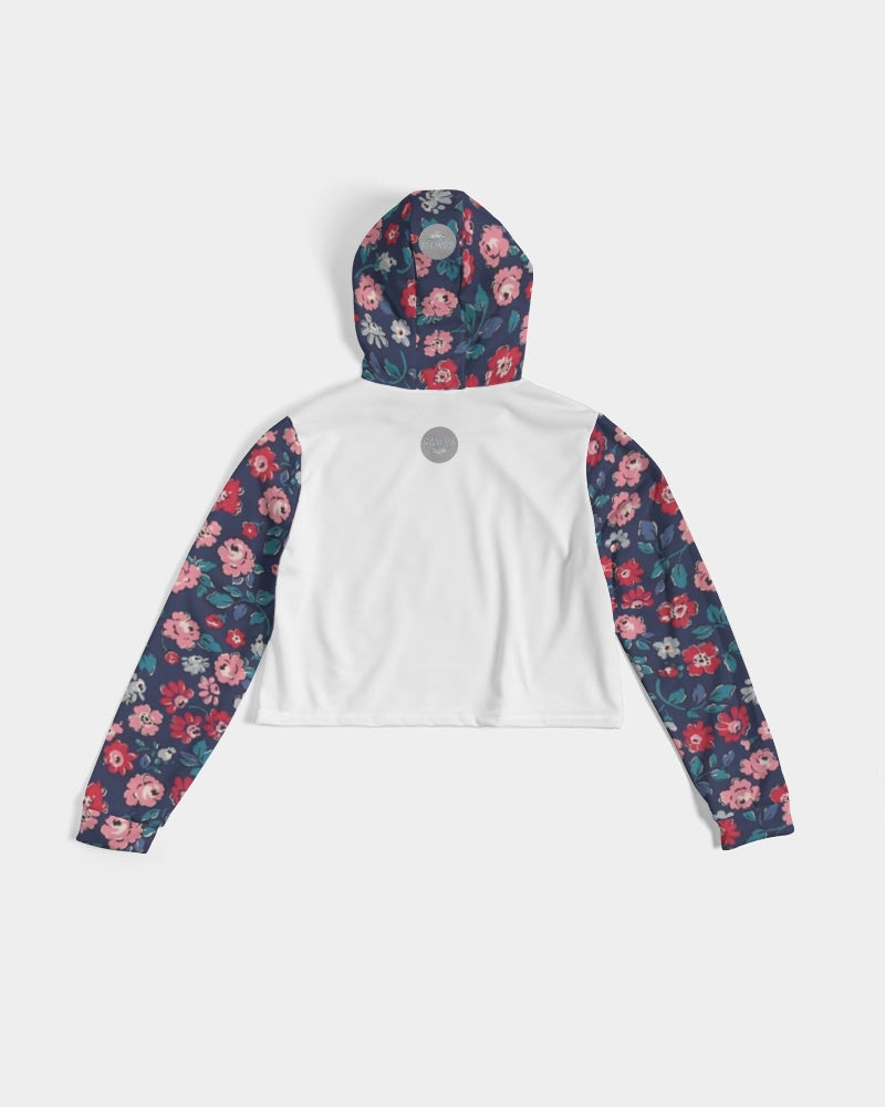 Midnight blue pretty glance.  Women's All-Over Print Cropped Hoodie