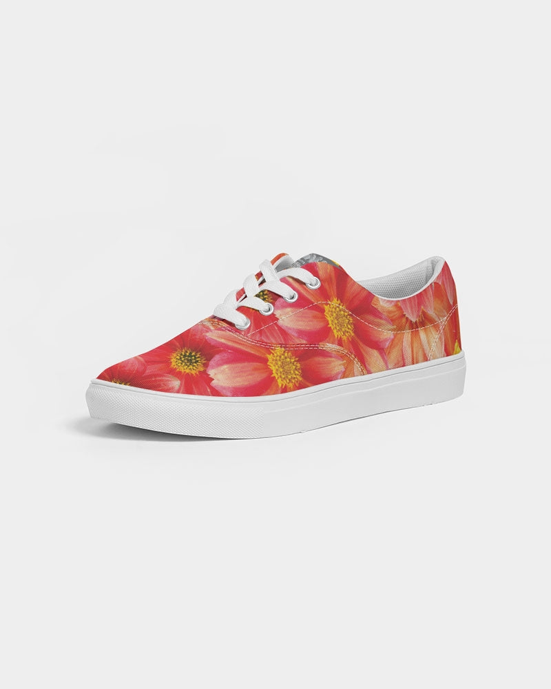 Beautiful blood orange flower design Women's Lace Up Canvas Shoe