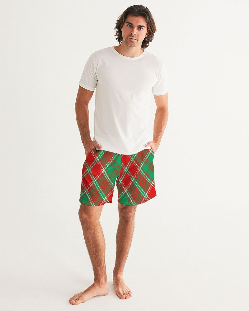 Red & Green cross pattern Men's All-Over Print Swim Trunk