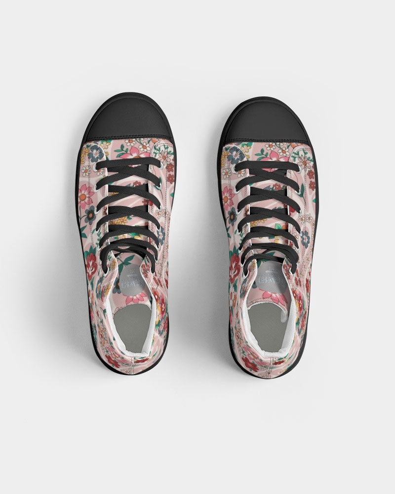 Pink abstract Pretty Sisters Women's Hightop Canvas Shoe - Black