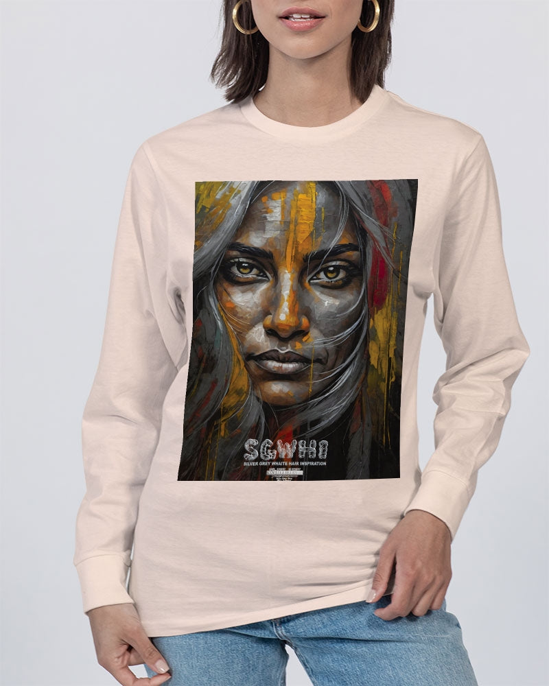 South Asian silver grey white hair sisters portrait  Unisex Long Sleeve Tee | Lane Seven