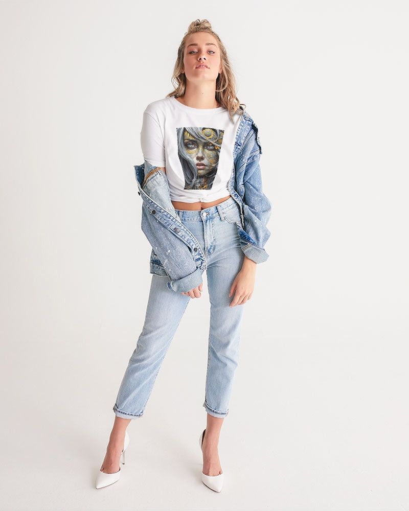 Sweet Silver Yellow Flower Grey Hair sister.[Part three] Women's All-Over Print Twist-Front Cropped Tee