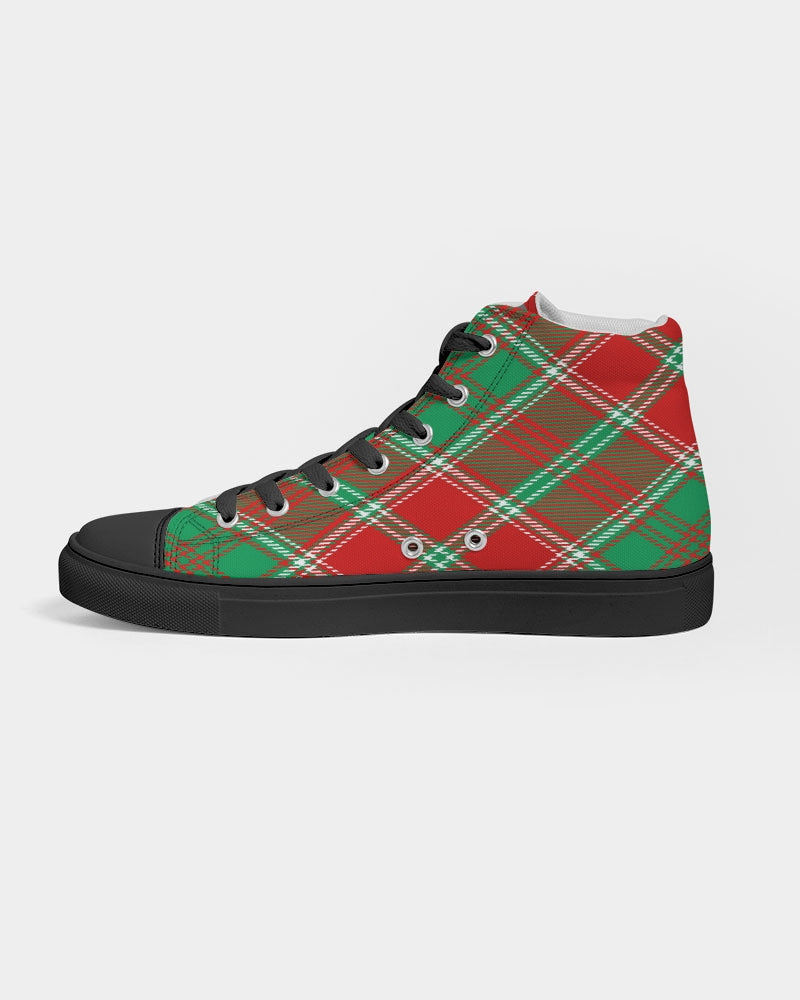 Red & Green cross pattern Men's Hightop Canvas Shoe - Black