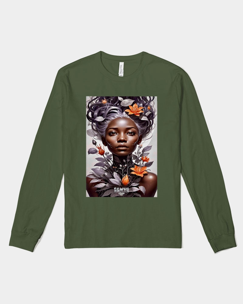 Beautiful black silver grey hair blossom women Unisex Jersey Long Sleeve Tee | Bella + Canvas