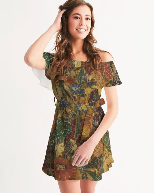 Autumn play Women's All-Over Print Off-Shoulder Dress