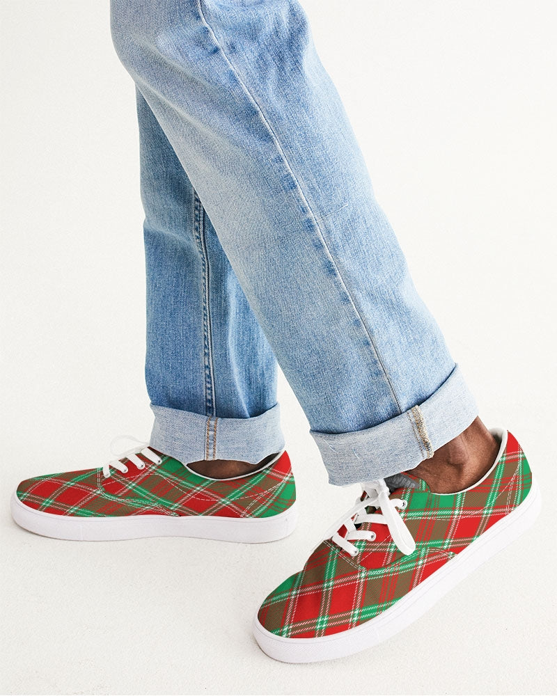 Red & Green cross pattern Men's Lace Up Canvas Shoe