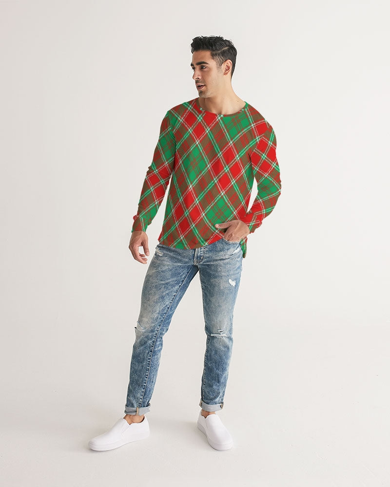 Red & Green cross pattern Men's All-Over Print Long Sleeve Tee