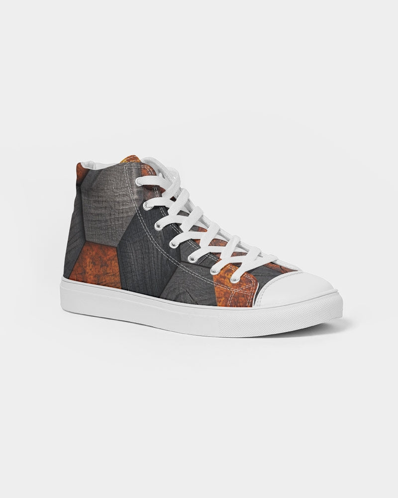 Cool stone hexagon patten 3D Men's Hightop Canvas Shoe