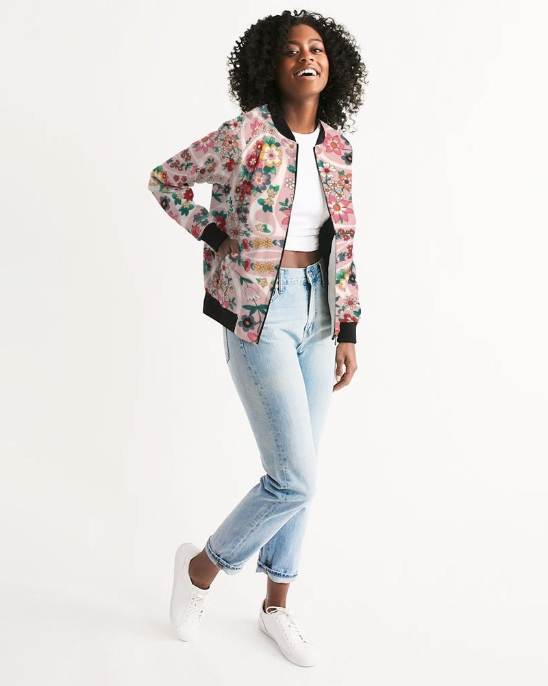 Pink abstract Pretty Sisters Women's All-Over Print Bomber Jacket