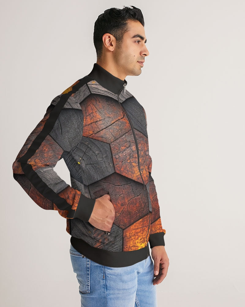 Cool stone hexagon patten 3D Men's All-Over Print Stripe Sleeve Track Jacket