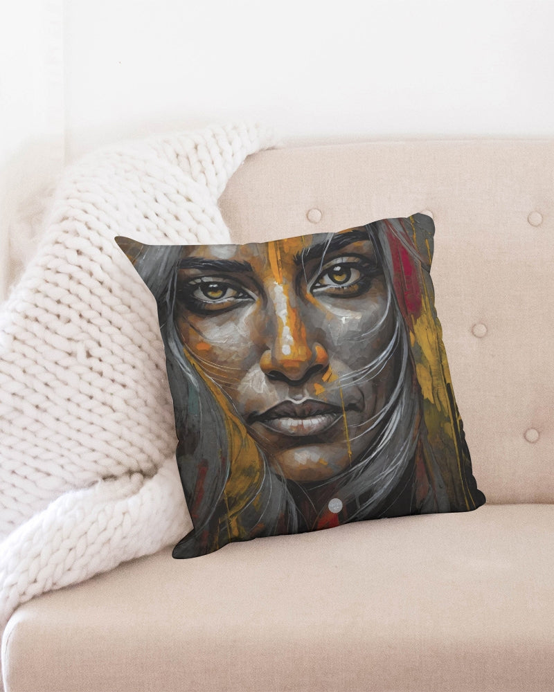 South Asian silver grey white hair sisters portrait  Throw Pillow Case 18"x18"