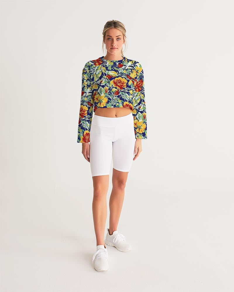 Painted flower design Women's All-Over Print Cropped Sweatshirt