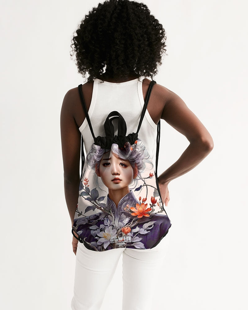 Beautiful Asian woman grey hair blossom Canvas Drawstring Bag