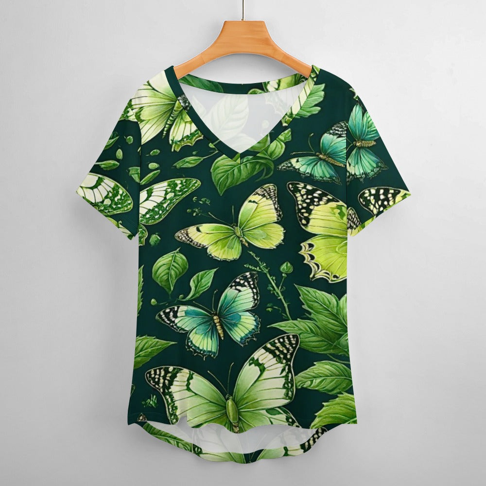 2024 New V Neck Short-sleeve Women Shirt Printed