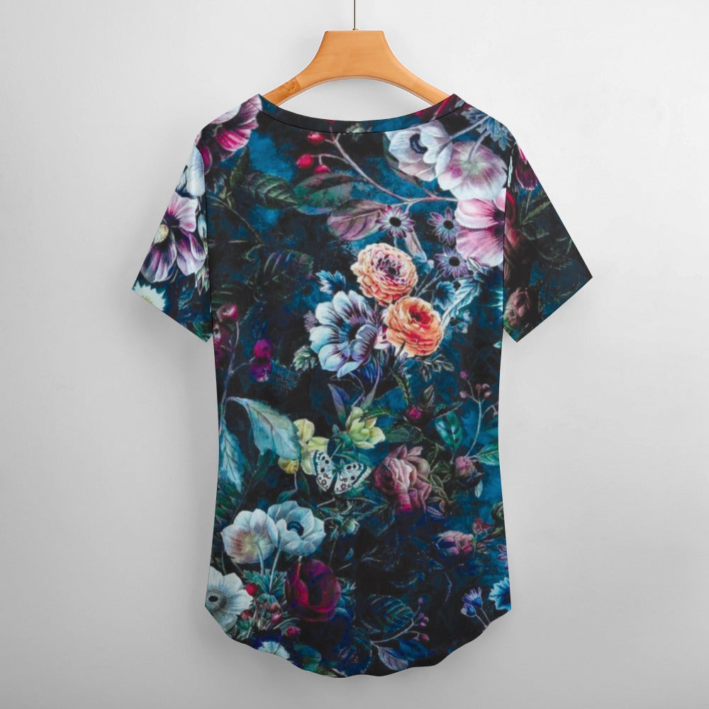 2024 New V Neck Short-sleeve Women Shirt Printed