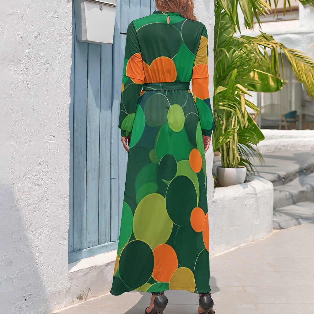 Orange and green ball pattern dress long dress