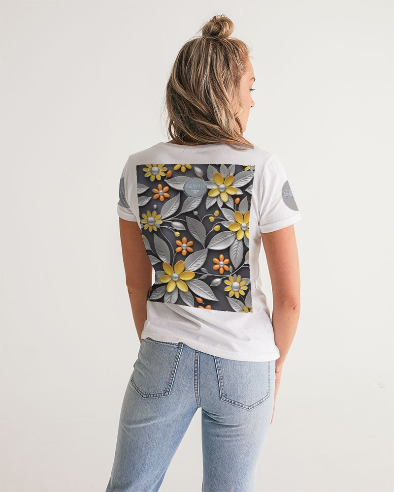 Sweet Silver Yellow Flower Grey Hair sister.[Part three] Women's All-Over Print V-Neck Tee