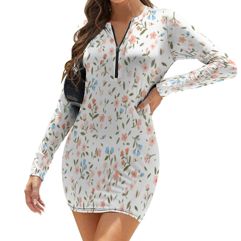 Women's Zipper Long Sleeve Hip Dress