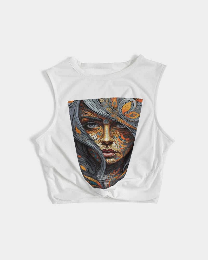 Beautiful Mosaic White Sister  Women's  All-Over Print Twist-Front Tank